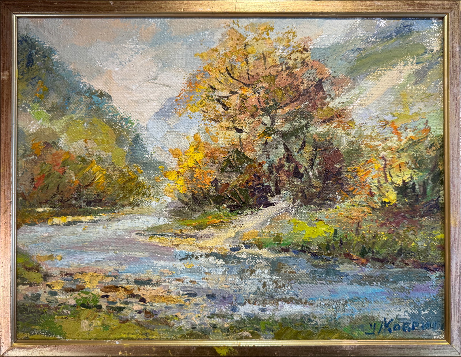 Oil painting with frame Carpathians K. Leonid: 94KK Painter: K. Leonid S?ze: 30x40 cm/ 11.81x15.74 inches Components: oil, canvas Original painting CONDITION: exellent ERA:2011 ARTIST: Born in the village of Ostrov, what a beautiful name, located 