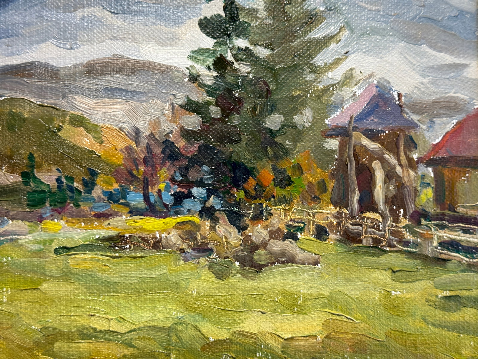 Oil painting with frame Carpathian mountain resort K. Leonid - 4