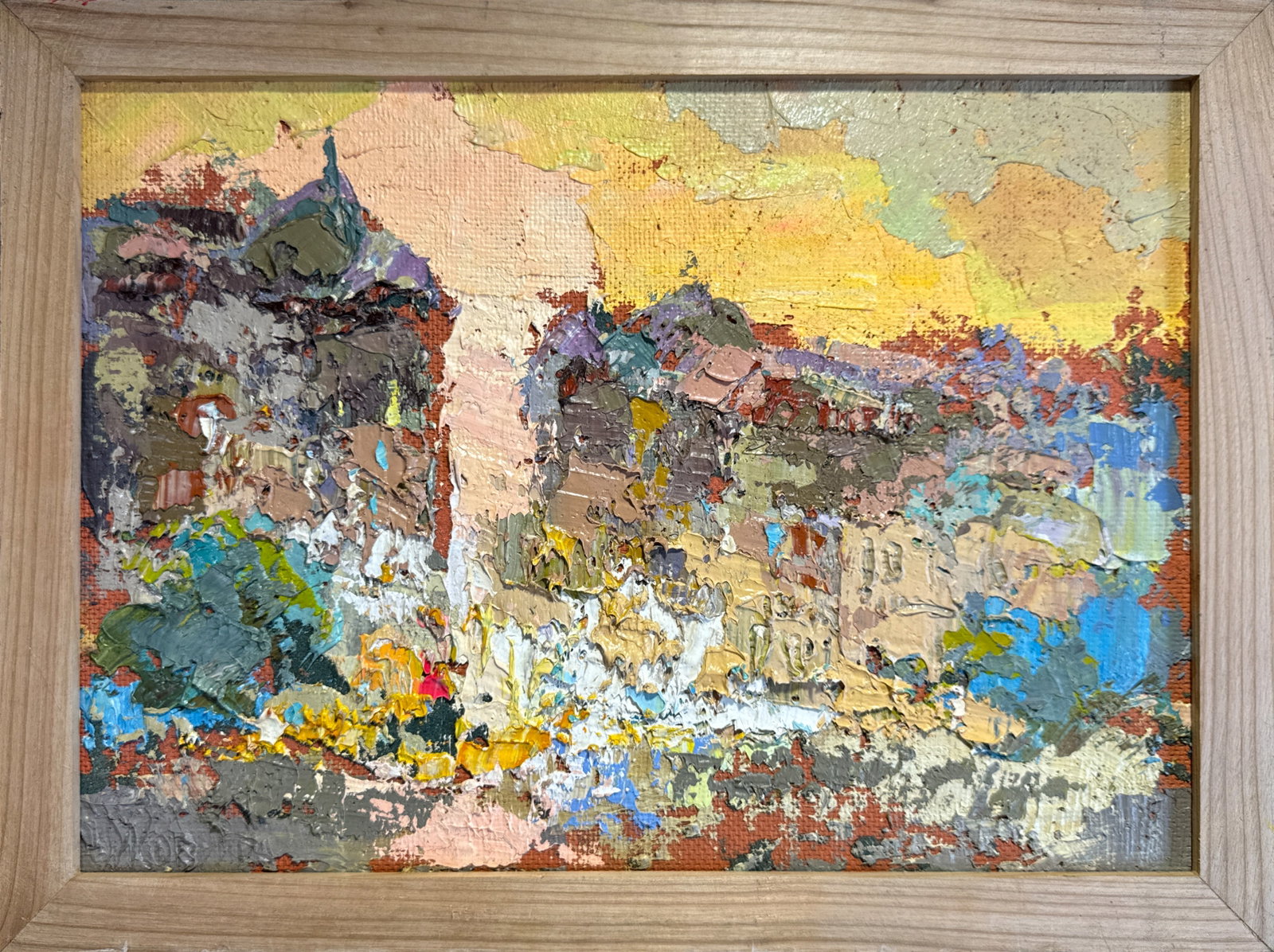 Oil painting with frame City K. Leonid: 111KK Painter: K. Leonid S?ze: 25x35 cm/ 9.84x13.77 inches Components: oil, fiberboard Original painting CONDITION: exellent ERA:2019 ARTIST: Born in the village of Ostrov, what a beautiful name, loca
