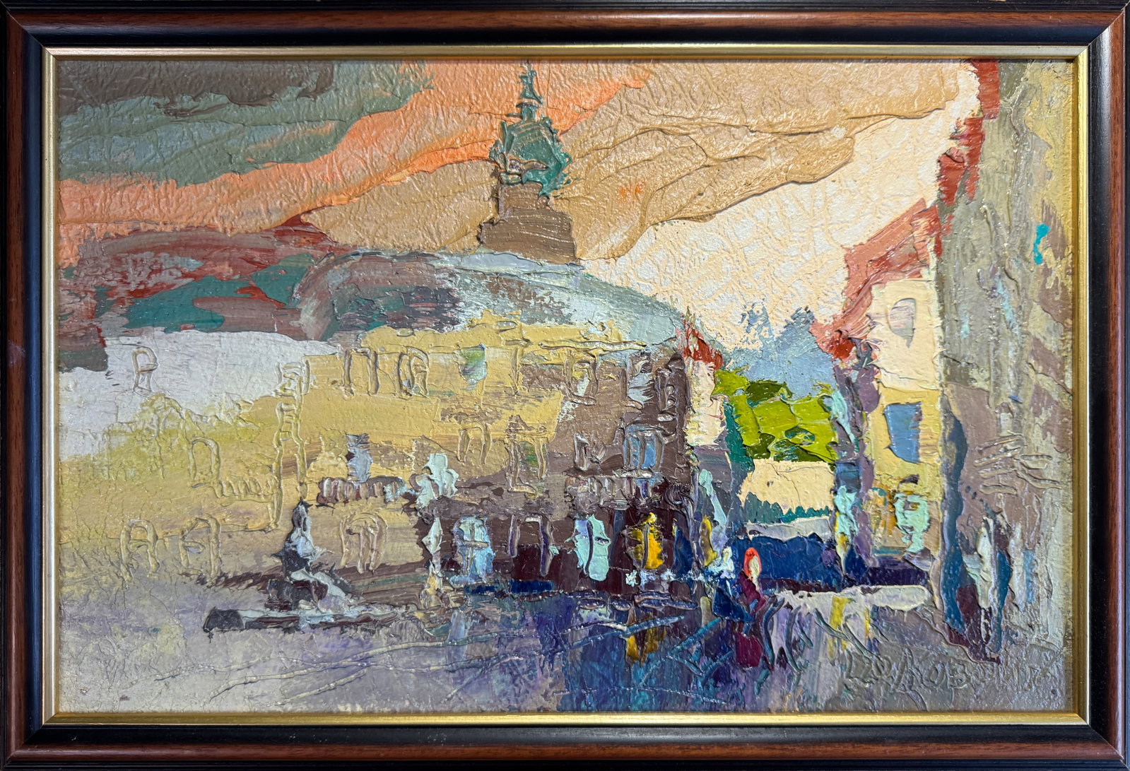 Oil painting with frame Lviv market square K. Leonid: 113KK Painter: K. Leonid S?ze: 30x46 cm/ 11.81x18.11 inches Components: oil, vinyl, cardboard Original painting CONDITION: exellent ERA:2020 ARTIST: Born in the village of Ostrov, what a beautiful nam
