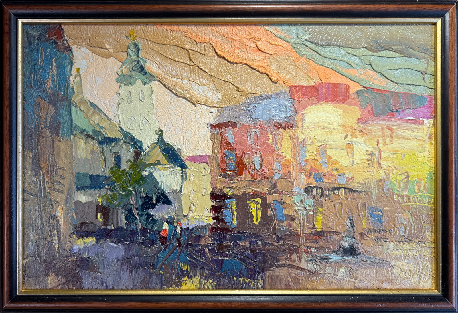 Oil painting with frame Lviv market square K. Leonid: 114KK Painter: K. Leonid S?ze: 30x46 cm/ 11.81x18.11 inches Components: oil, vinyl, cardboard Original painting CONDITION: exellent ERA:2020 ARTIST: Born in the village of Ostrov, what a beautiful nam