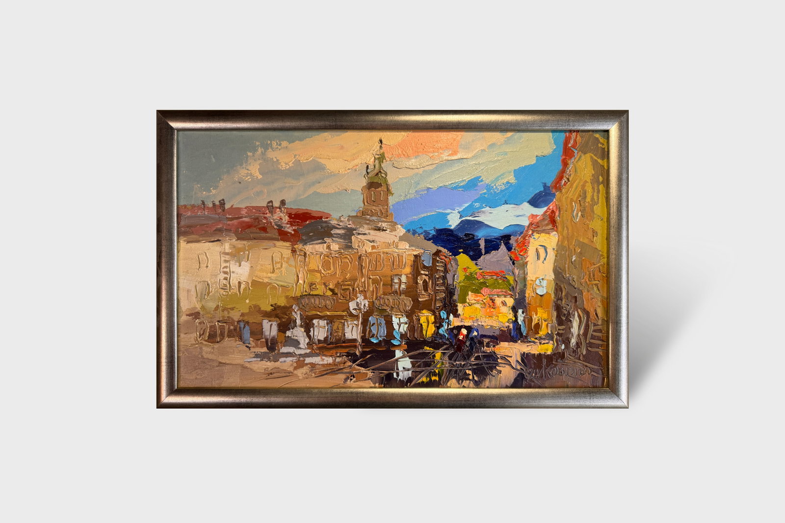 Oil painting with frame Lviv market square K. Leonid - 12
