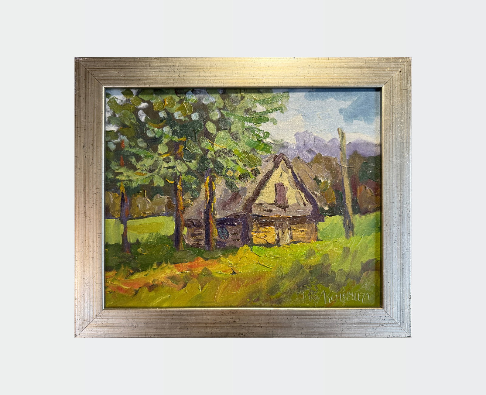 Oil painting with frame old house in the Carpathians K. Leonid - 2