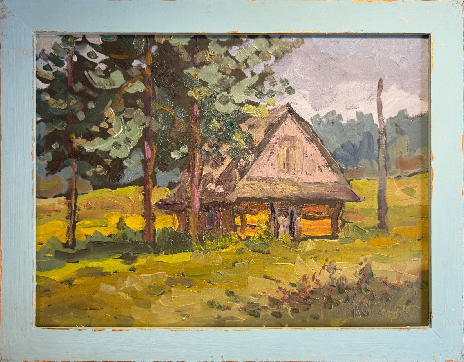 Oil painting with frame An old house K. Leonid: 119KK Painter: K. Leonid S?ze: 30x40 cm/ 11.81x15.74 inches Components: oil, canvas Original painting CONDITION: exellent ERA:2018 ARTIST: Born in the village of Ostrov, what a beautiful name, located