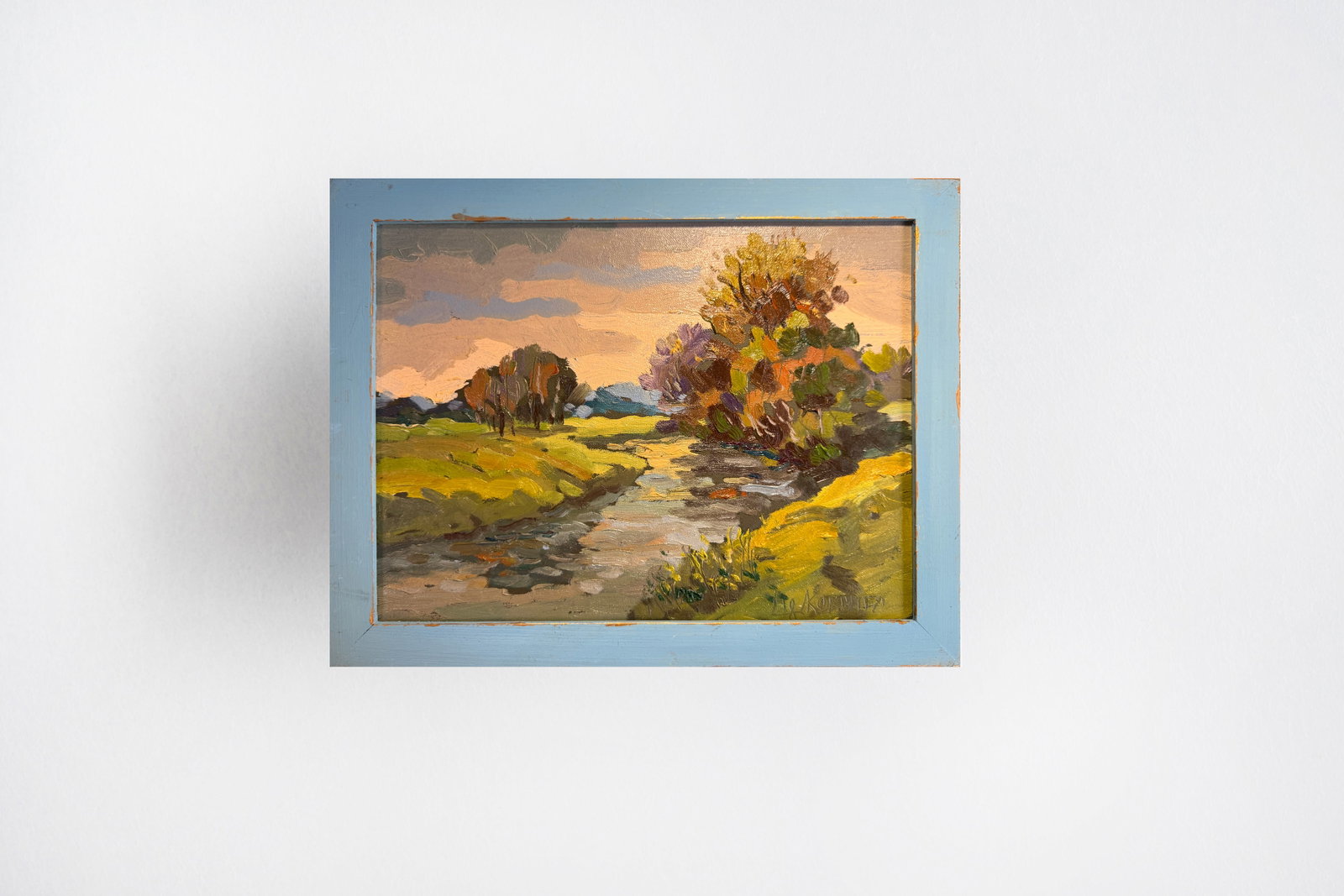 Oil painting with frame evening on the river K. Leonid - 8