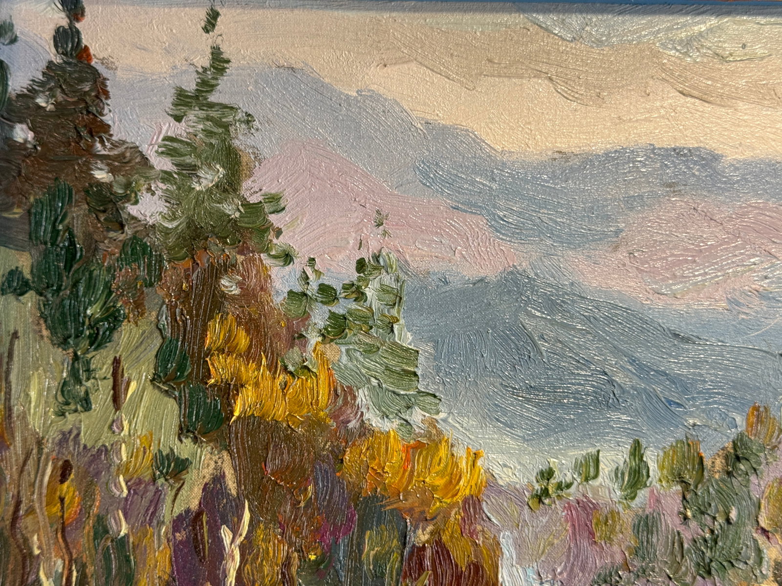 Oil painting with frame river in the Carpathians K. Leonid - 2
