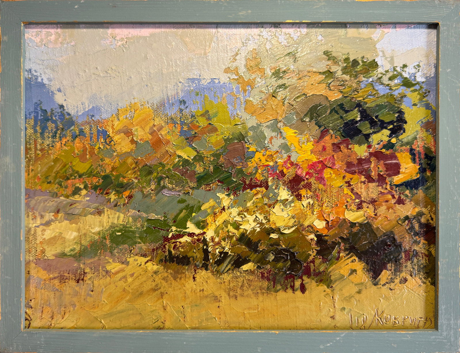 Oil painting with frame Autumn K. Leonid: 145KK Painter: K. Leonid S?ze: 30x40 cm/ 11.81x15.74 inches Components: oil, canvas Original painting CONDITION: exellent ERA:2018 ARTIST: Born in the village of Ostrov, what a beautiful name,