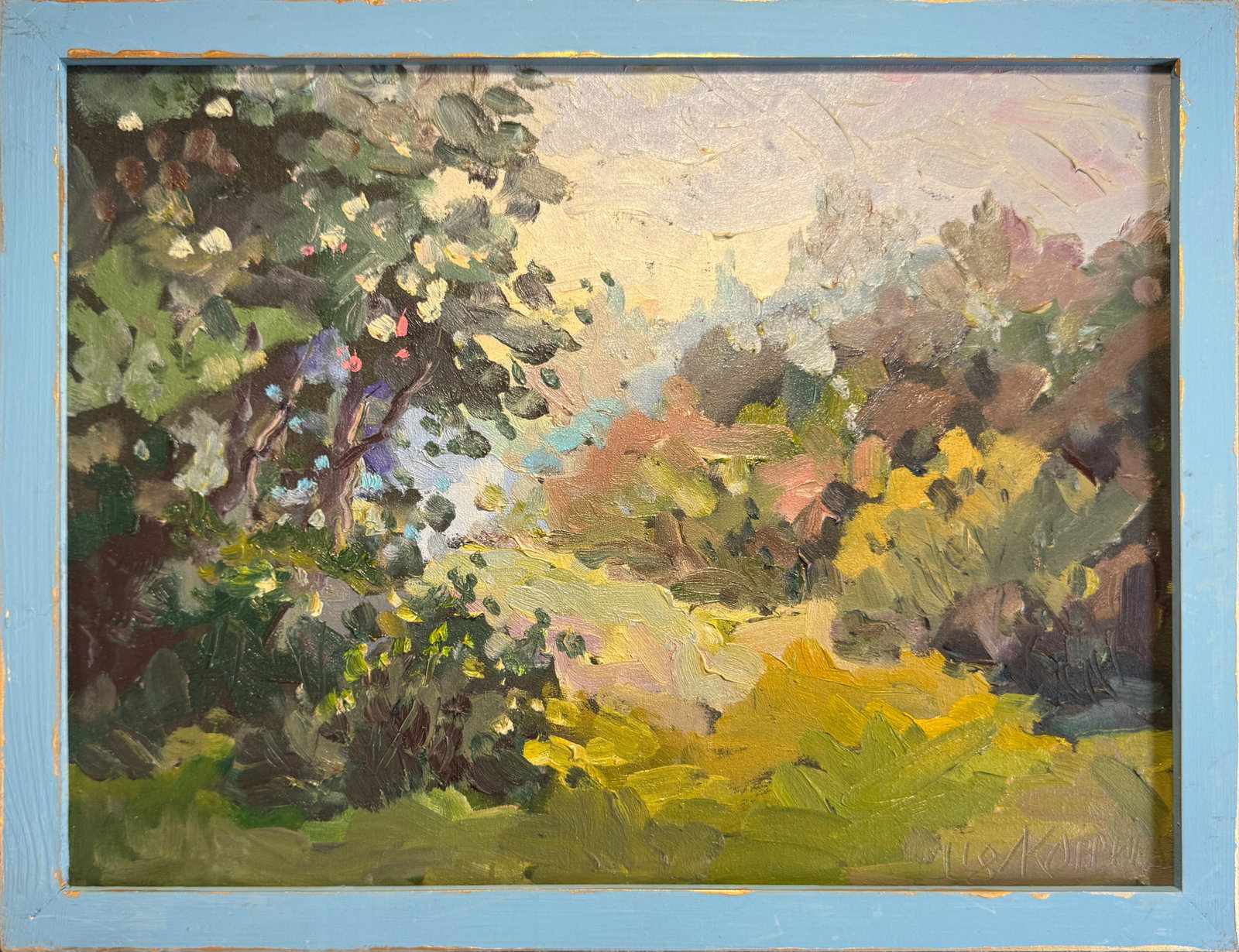 Oil painting with frame Lawn K. Leonid: 146KK Painter: K. Leonid S?ze: 30x40 cm/ 11.81x15.74 inches Components: oil, canvas Original painting CONDITION: exellent ERA:2018 ARTIST: Born in the village of Ostrov, what a beautiful name, located