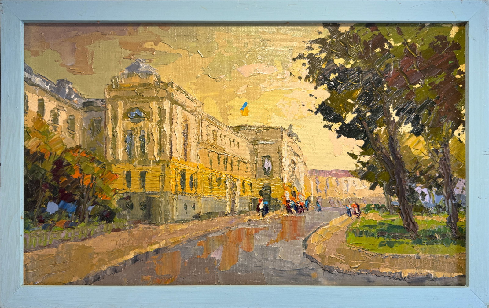 Oil painting with frame Ivan Franko National University of Lviv K. Leonid: 149KK Painter: K. Leonid S?ze: 30x50 cm/ 11.81x19.68 inches Components: oil, canvas, cardboard Original painting CONDITION: exellent ERA:2021 ARTIST: Born in the village of Ostrov, what a beautiful na
