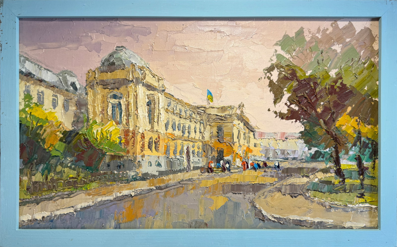 Oil painting with frame Ivan Franko National University of Lviv K. Leonid: 150KK Painter: K. Leonid S?ze: 30x50 cm/ 11.81x19.68 inches Components: oil, canvas, cardboard Original painting CONDITION: exellent ERA:2021 ARTIST: Born in the village of Ostrov, what a beautiful na