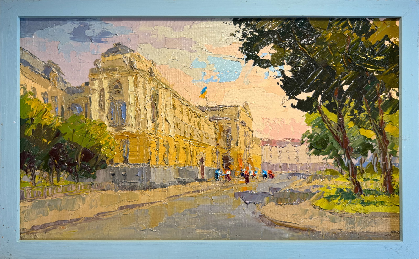 Oil painting with frame Ivan Franko National University of Lviv K. Leonid: 151KK Painter: K. Leonid S?ze: 30x50 cm/ 11.81x19.68 inches Components: oil, canvas, cardboard Original painting CONDITION: exellent ERA:2021 ARTIST: Born in the village of Ostrov, what a beautiful na