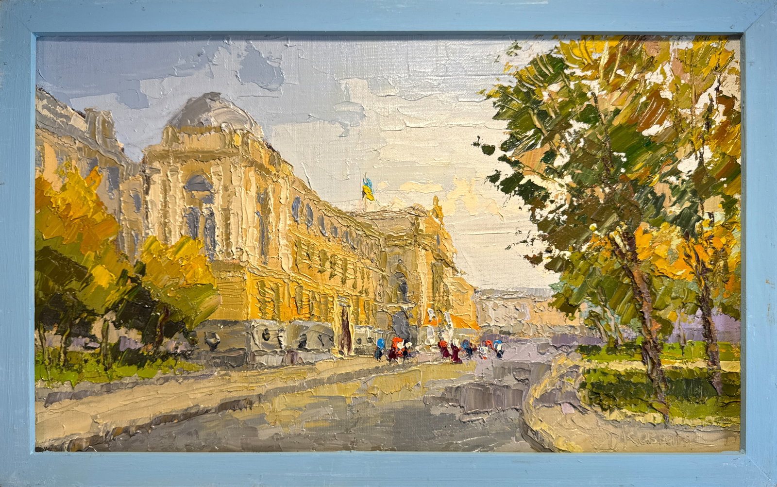 Oil painting with frame Ivan Franko National University of Lviv K. Leonid: 153KK Painter: K. Leonid S?ze: 30x50 cm/ 11.81x19.68 inches Components: oil, canvas, cardboard Original painting CONDITION: exellent ERA:2021 ARTIST: Born in the village of Ostrov, what a beautiful na