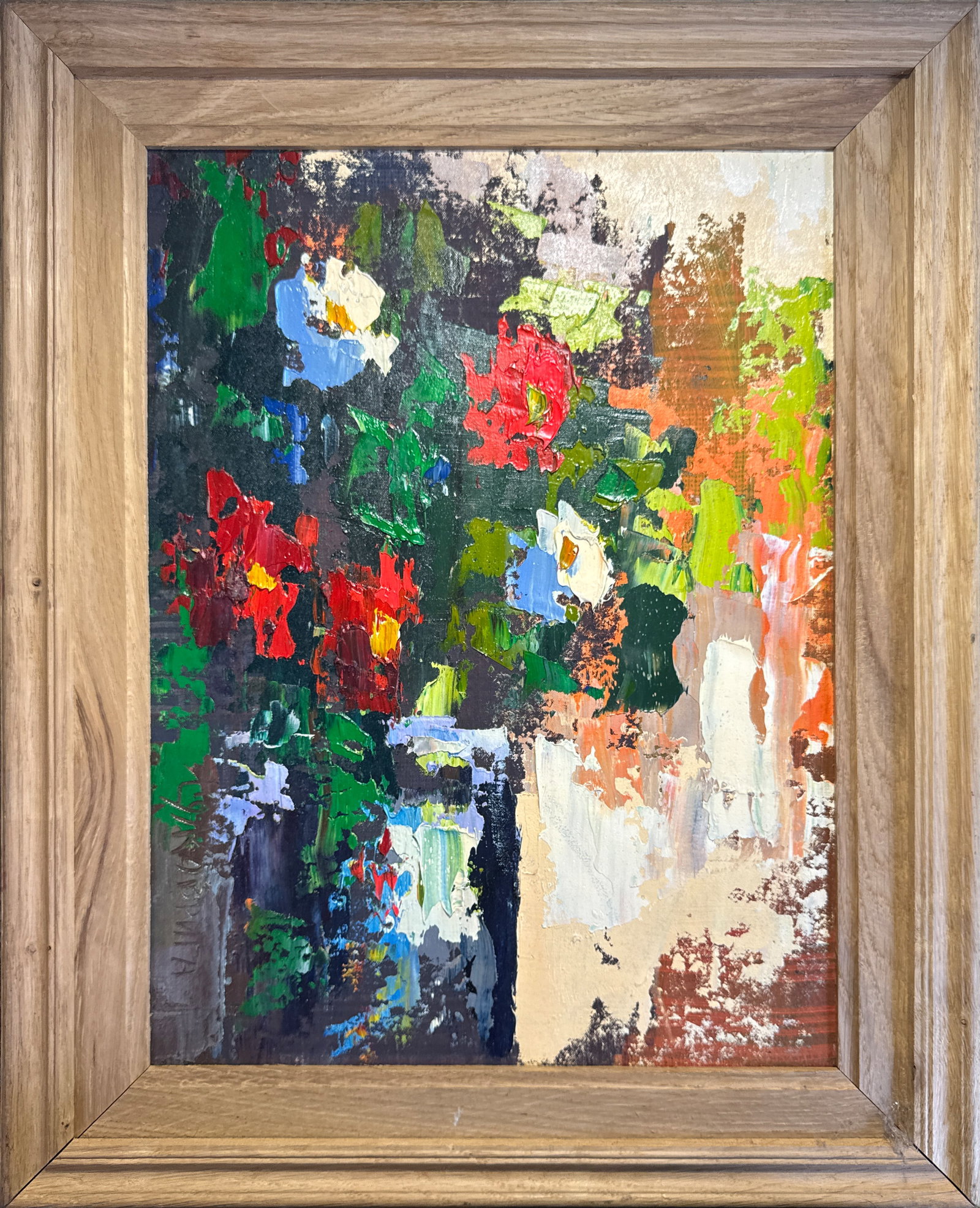 Abstract Oil painting with frame flowers K. Leonid: 156KK Painter: K. Leonid S?ze: 40x30 cm/ 15.74x11.81 inches Components: oil, canvas, cardboard Original painting CONDITION: exellent ERA:2019 ARTIST: Born in the village of Ostrov, what a beautiful na
