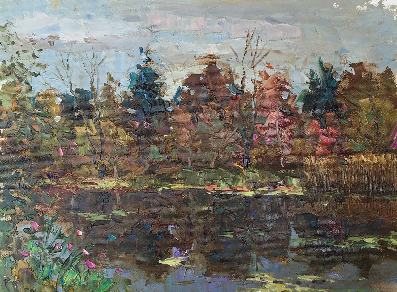 Oil painting Forest Pond Sergey Ivanovich Animov: 290DDD Painter: Sergey Ivanovich Animov S?ze: 27x36 cm/10,63x14,17 inches Components: canvas, oil Original painting from our collection ERA: modern About the artist: Serhiy Ivanovych was born on May 1