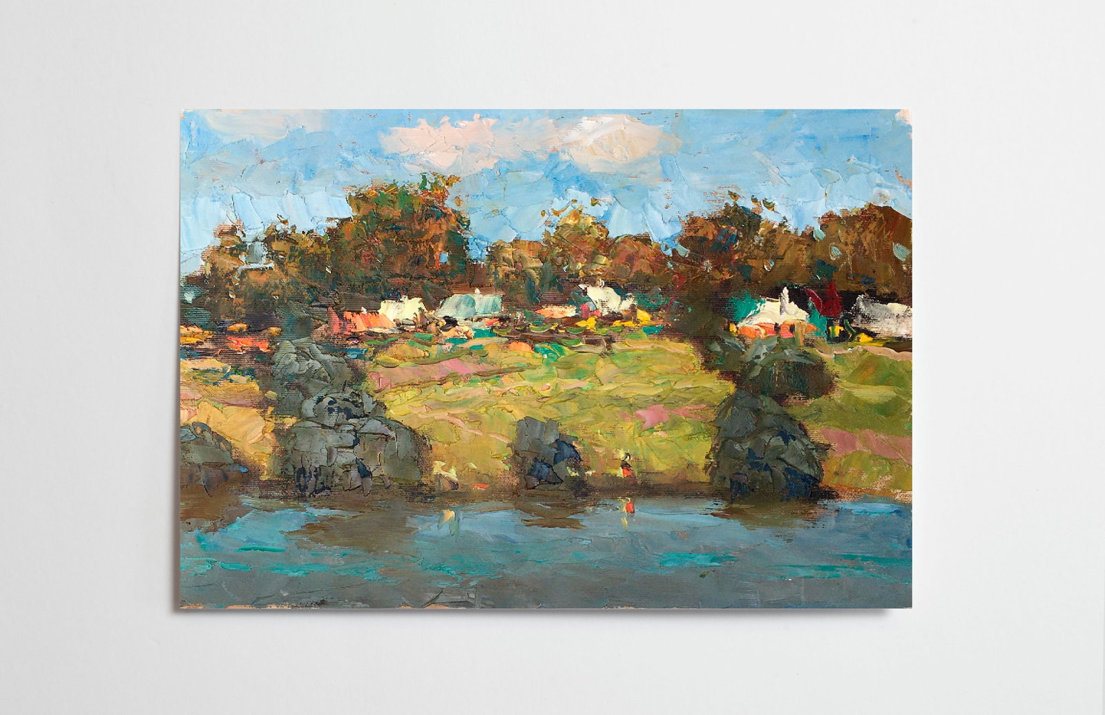 Oil painting Village near the river Sergey Ivanovich Animov - 2