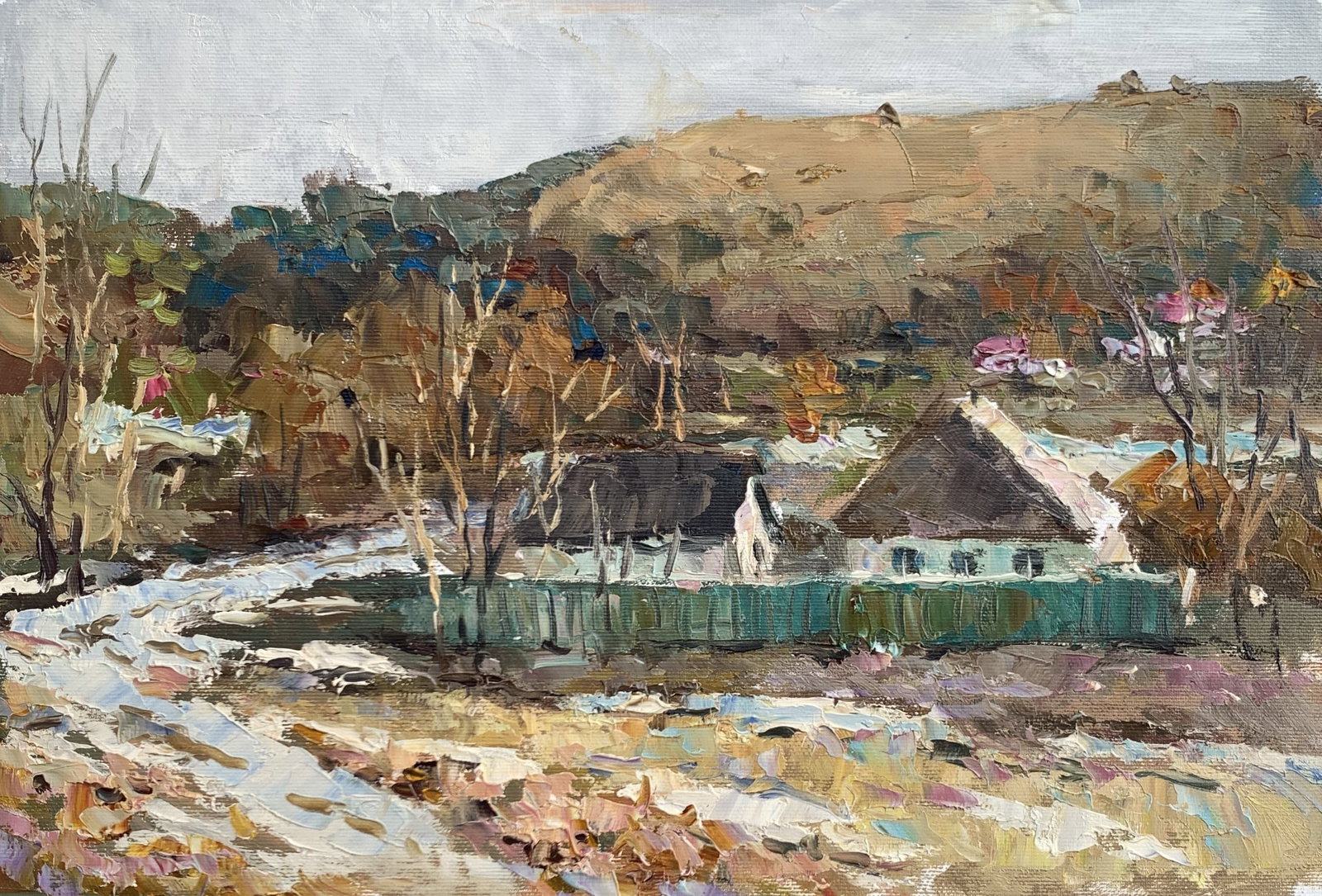 Oil painting Cold day Sergey Ivanovich Animov: 305DDD Painter: Sergey Ivanovich Animov S?ze: 25x38 cm/9,84x14,96 inches Components: canvas, oil Original painting from our collection ERA: modern About the artist: Serhiy Ivanovych was born on May