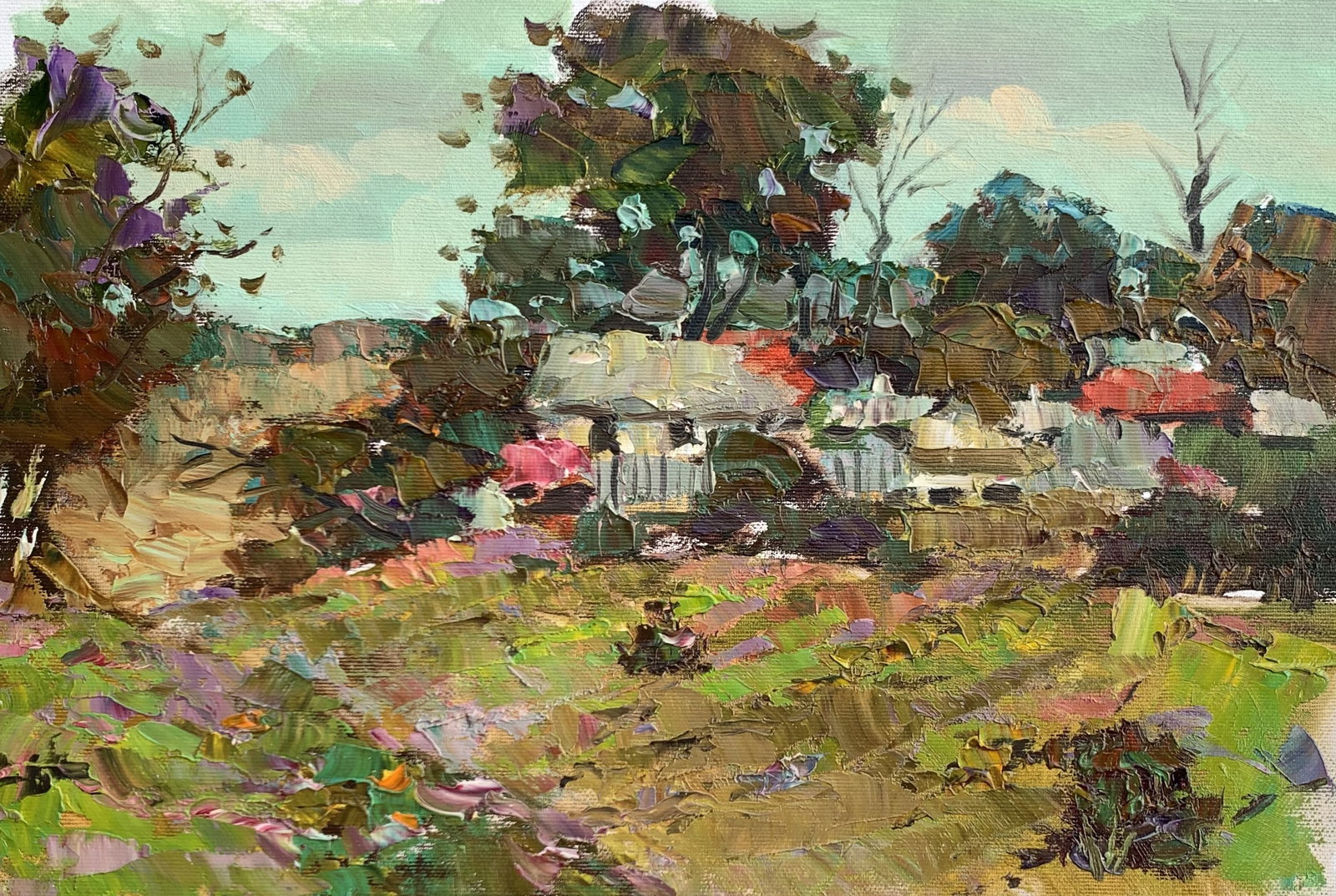 Oil painting May in the village Sergey Ivanovich Animov: 307DDD Painter: Sergey Ivanovich Animov S?ze: 25x38 cm/9,84x14,96 inches Components: canvas, oil Original painting from our collection ERA: modern About the artist: Serhiy Ivanovych was born on May 12