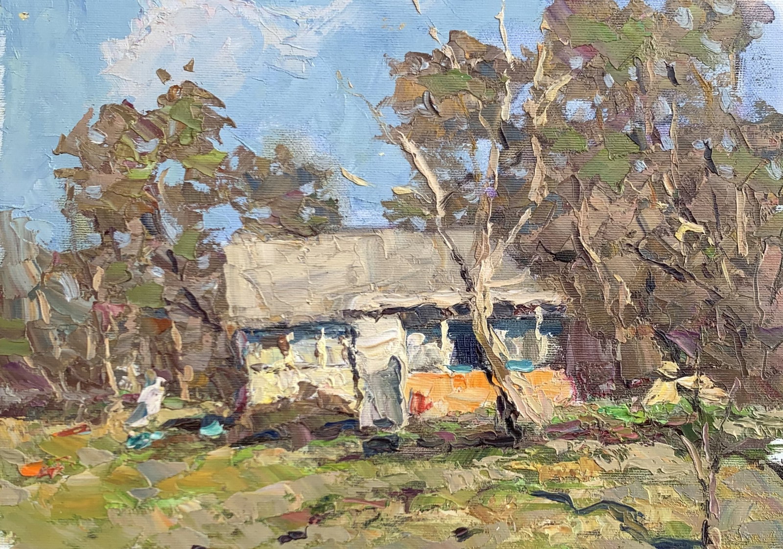 Oil painting Parents' yard Sergey Ivanovich Animov: 310DDD Painter: Sergey Ivanovich Animov S?ze: 27x35 cm/10,63x13,78 inches Components: canvas, oil Original painting from our collection ERA: modern About the artist: Serhiy Ivanovych was born on May 1
