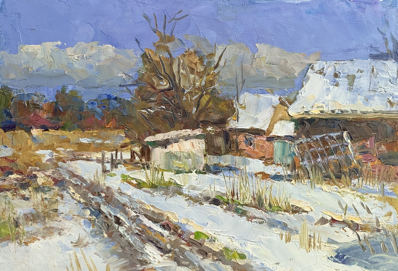 Oil painting Behind the yard Sergey Ivanovich Animov: 312DDD Painter: Sergey Ivanovich Animov S?ze: 26x38 cm/10,23x14,96 inches Components: canvas, oil Original painting from our collection ERA: modern About the artist: Serhiy Ivanovych was born on May 1