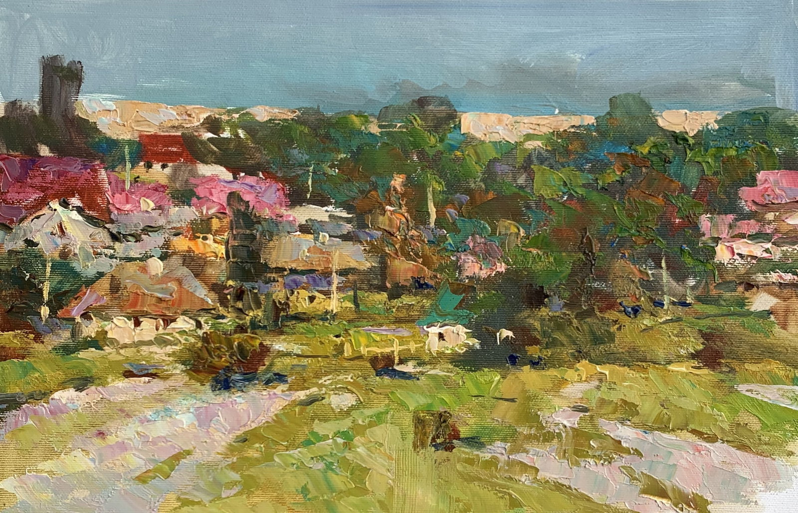 Oil painting Country meadow Sergey Ivanovich Animov: 316DDD Painter: Sergey Ivanovich Animov S?ze: 25x37 cm/9,84x14,56 inches Components: canvas, oil Original painting from our collection ERA: modern About the artist: Serhiy Ivanovych was born on May 12