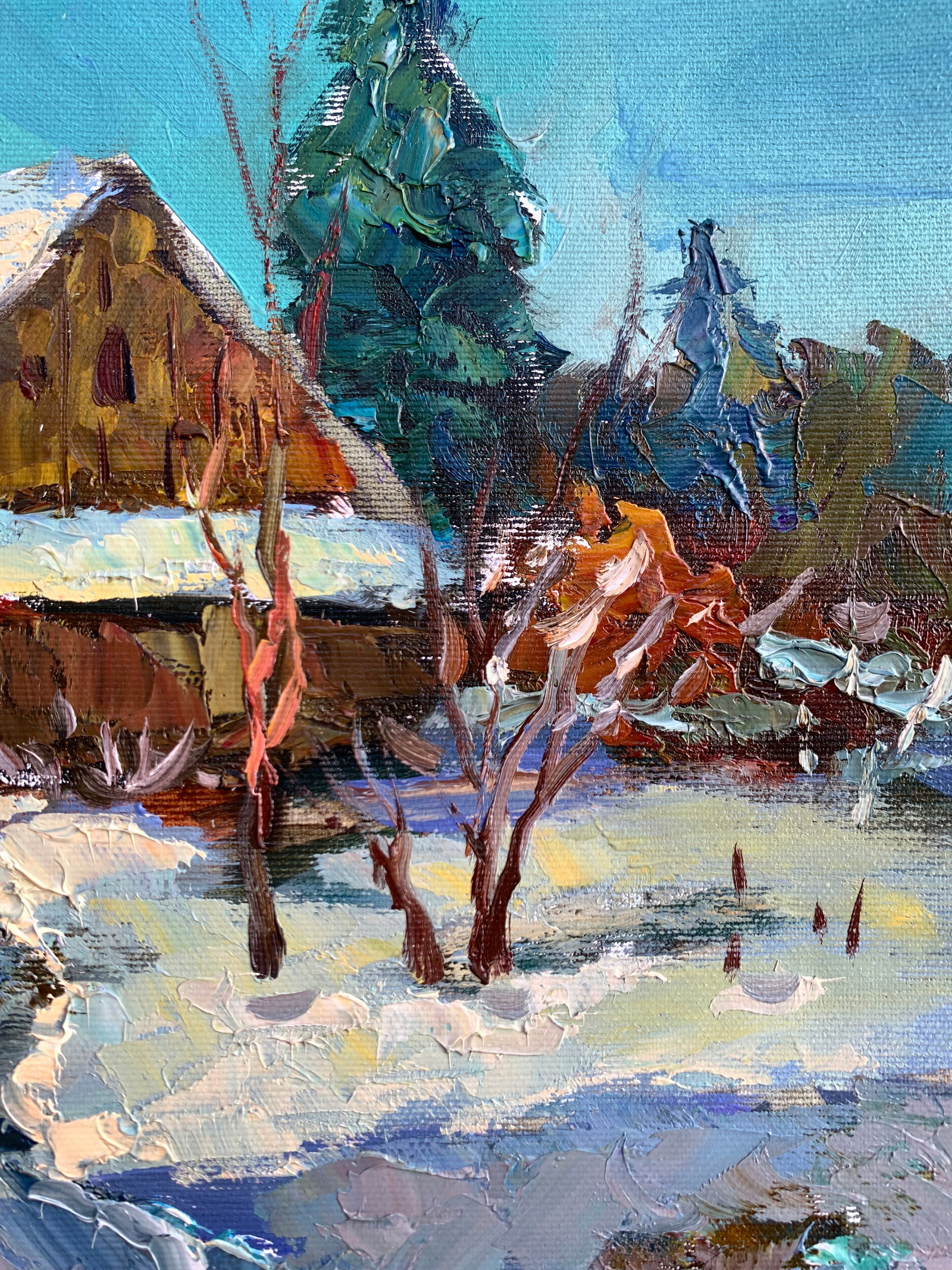 Oil painting House by the winter forest Sergey Ivanovich Animov - 10