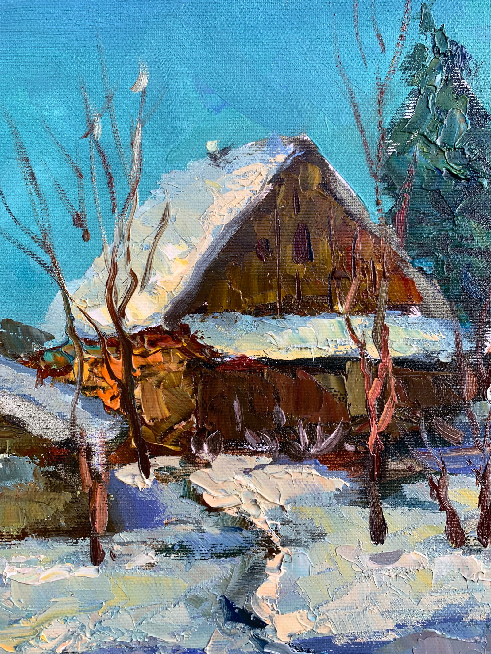 Oil painting House by the winter forest Sergey Ivanovich Animov - 6