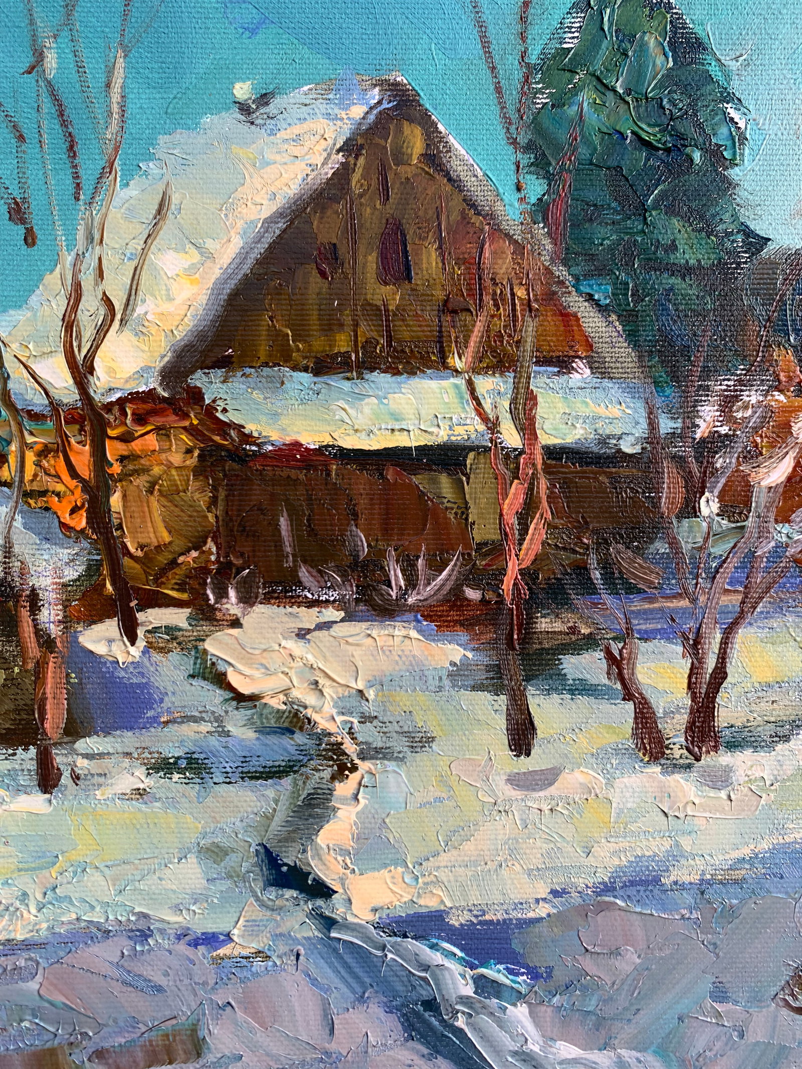Oil painting House by the winter forest Sergey Ivanovich Animov - 7