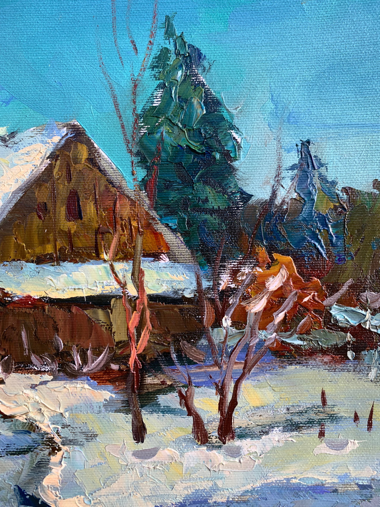 Oil painting House by the winter forest Sergey Ivanovich Animov - 8