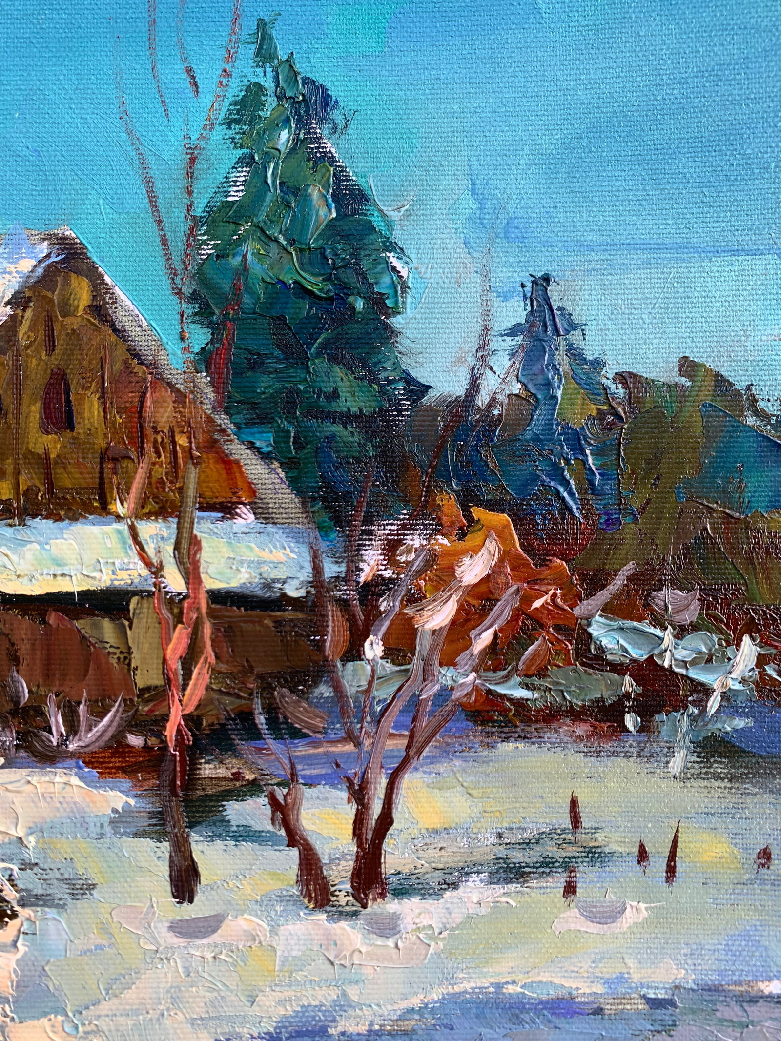 Oil painting House by the winter forest Sergey Ivanovich Animov - 9