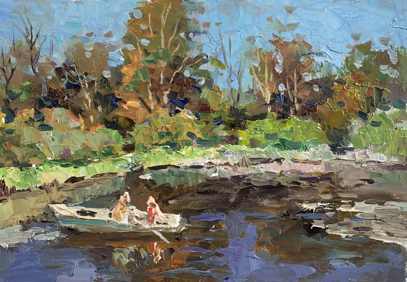 Oil painting Walk along the river Sergey Ivanovich Animov: 320DDD Painter: Sergey Ivanovich Animov S?ze: 27x38 cm/10,63x14,96 inches Components: canvas, oil Original painting from our collection ERA: modern About the artist: Serhiy Ivanovych was born on May 1