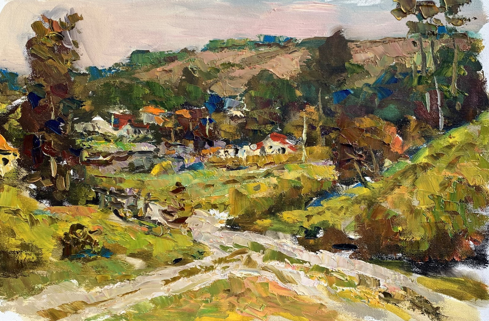 Oil painting Among the hills Sergey Ivanovich Animov: 321DDD Painter: Sergey Ivanovich Animov S?ze: 26x38 cm/10,23x14,96 inches Components: canvas, oil Original painting from our collection ERA: modern About the artist: Serhiy Ivanovych was born on May 1