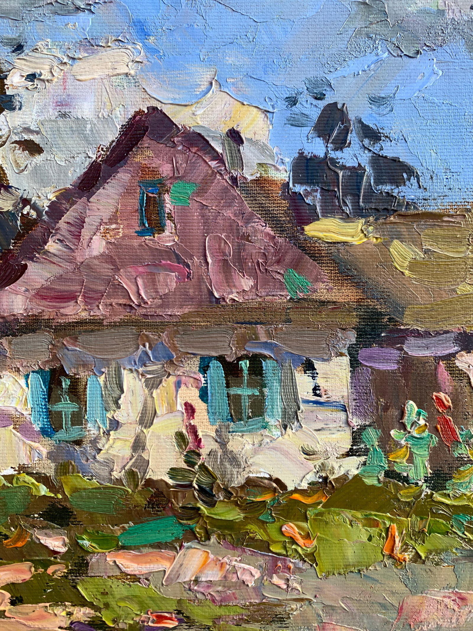 Oil painting It's summer outside Yard Sergey Ivanovich Animov - 7