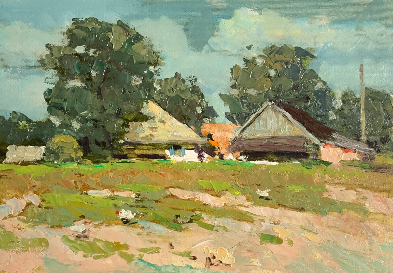 Oil painting Chickens graze Sergey Ivanovich Animov (1 of 11)