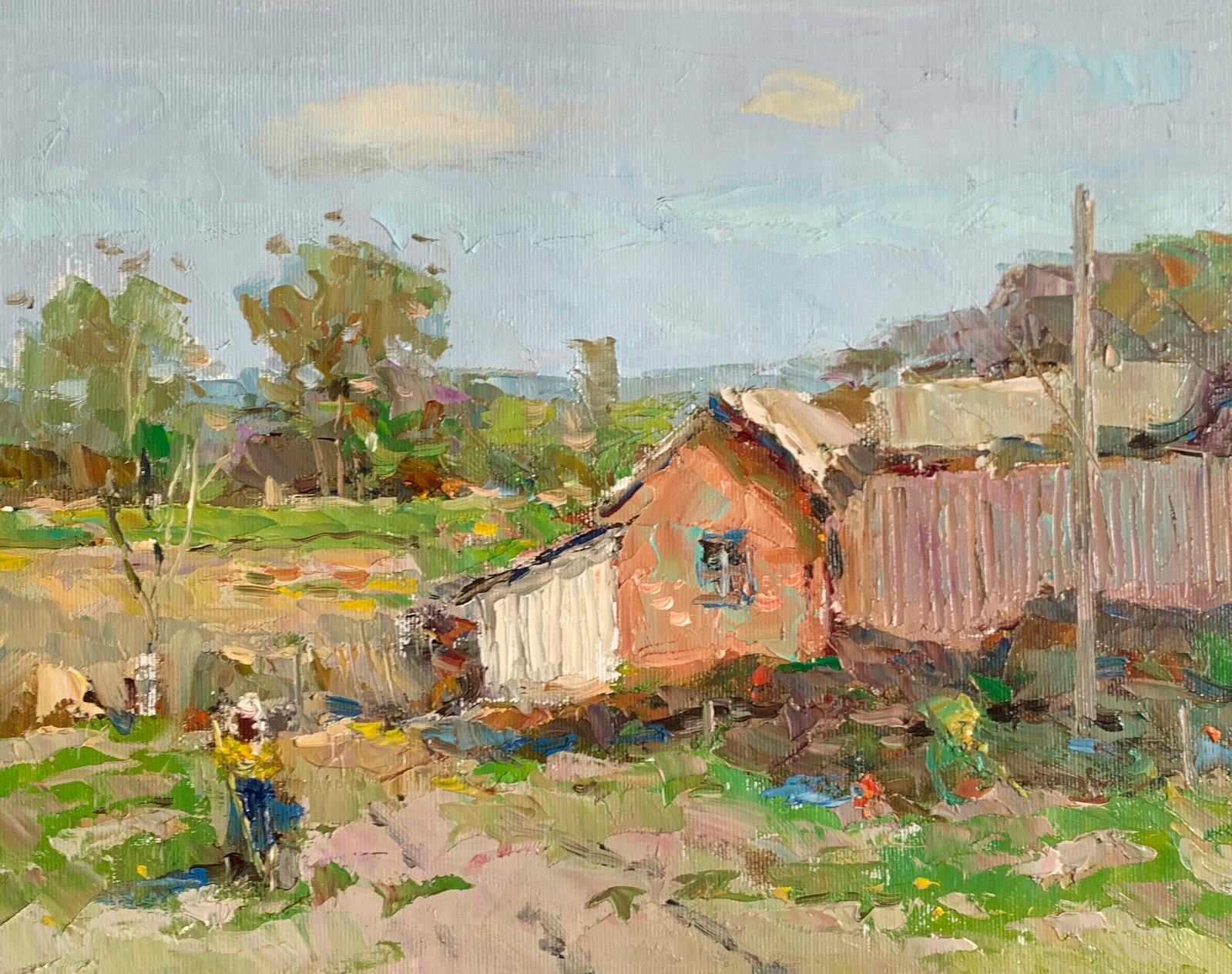 Oil painting Behind the fence Sergey Ivanovich Animov: 336DDD Painter: Sergey Ivanovich Animov S?ze: 26x36 cm/10.23x14.17 inches Components: canvas, oil Original painting from our collection ERA: modern About the artist: Serhiy Ivanovych was born on May 1