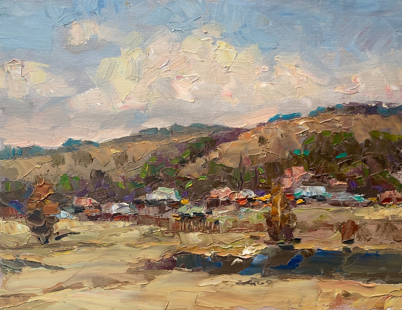 Oil painting Rural panorama Sergey Ivanovich Animov: 344DDD Painter: Sergey Ivanovich Animov S?ze: 26x34 cm/10.23x13.38 inches Components: canvas, oil Original painting from our collection ERA: modern About the artist: Serhiy Ivanovych was born on May