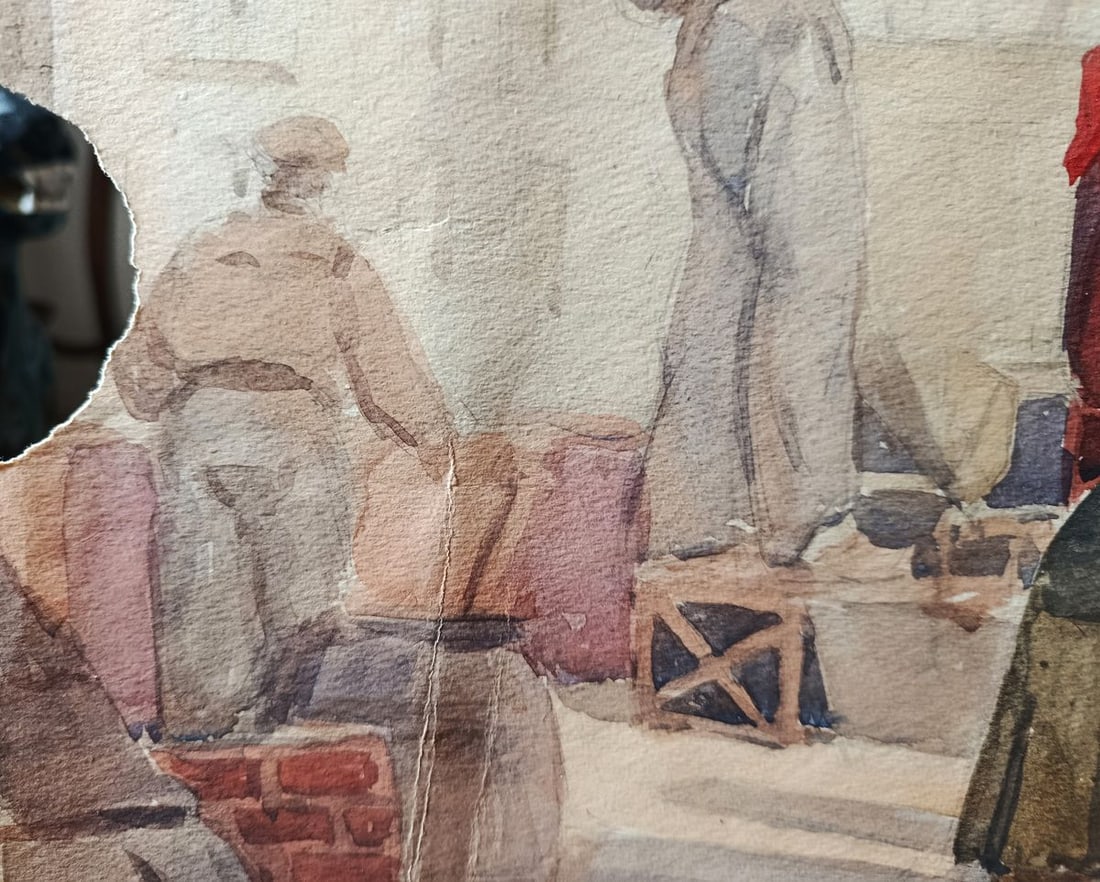 Watercolor painting Daytime construction Unknown artist - 4
