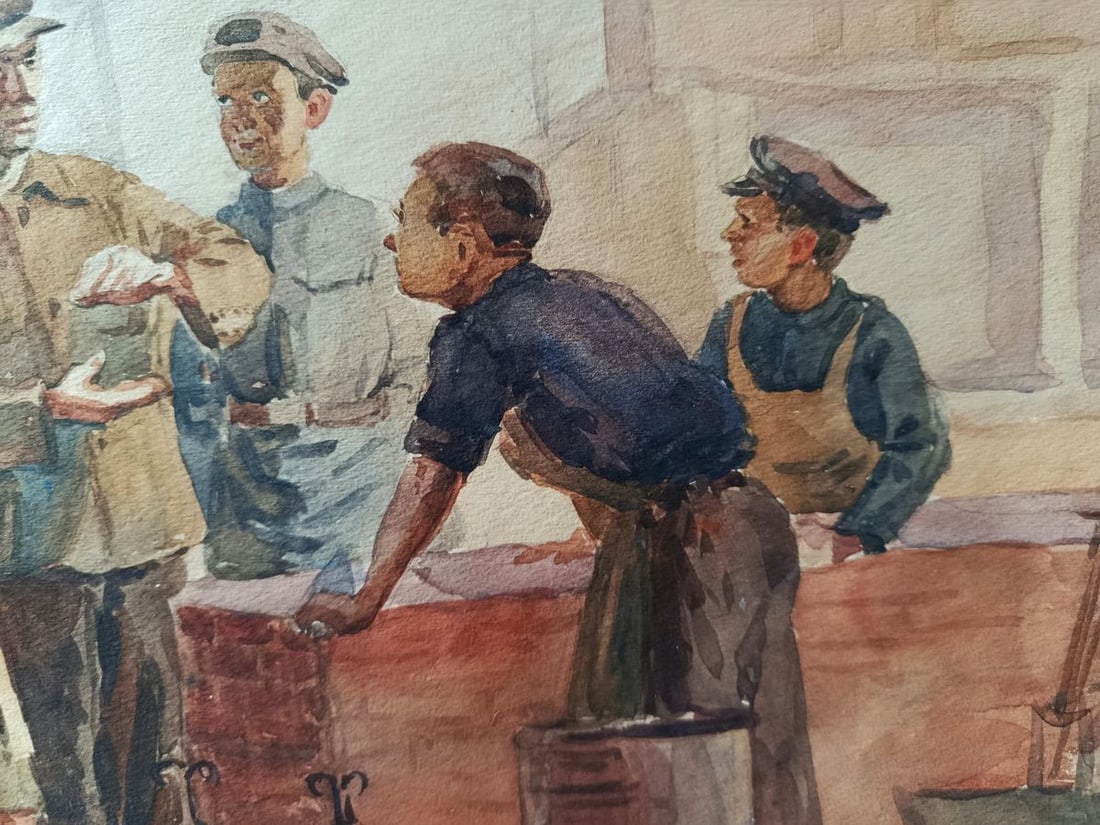 Watercolor painting Daytime construction Unknown artist - 5