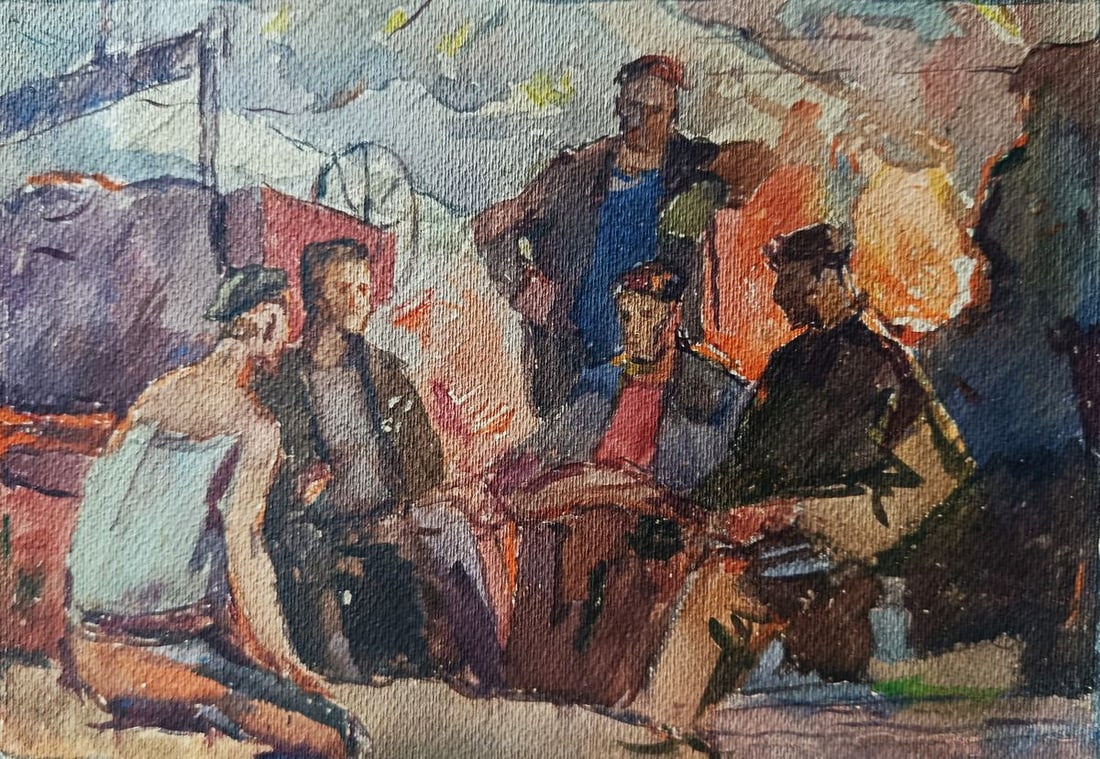Watercolor painting An evening in company Unknown artist: No.Verne 436*** ABOUT THIS PAINTING **** TITLE: "An evening in company"* ARTISTS: Unknown artist* SIZE: -x- cm/'-x- inches'* MEDIUM: watercolor, cardboard* HAND PAINTED: Original painting from our col