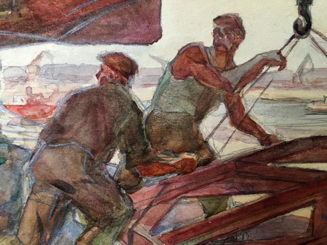 Oil painting Ship repair - 4