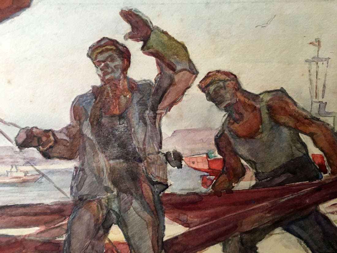 Oil painting Ship repair - 5