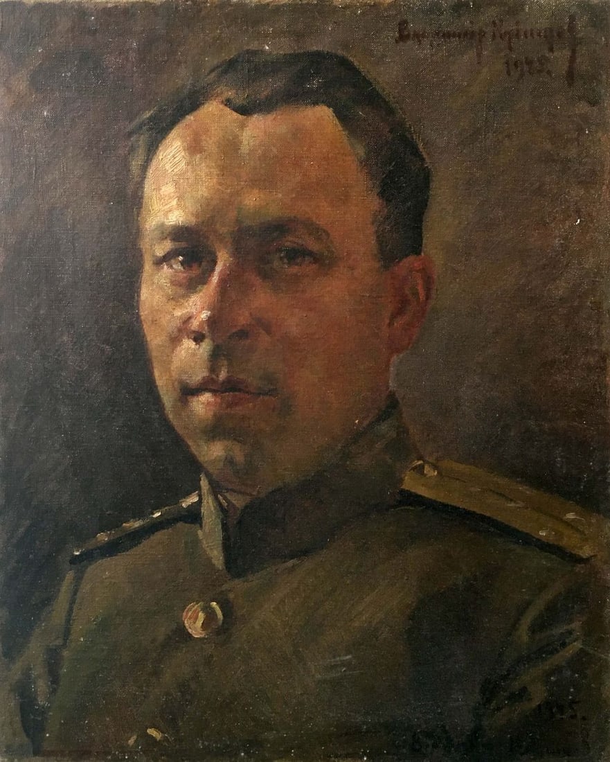 Oil painting Portrait of a soldier Vladimir Aleksandrovich Kuznetsov: No.Verns 71 *** ABOUT THIS PAINTING *** * TITLE: "Portrait of a soldier" * ARTISTS: Vladimir Aleksandrovich Kuznetsov * SIZE: 38x47 cm/'14.96x18.50 inches' * MEDIUM: oil, canvas * HAND PAINTED: Origin