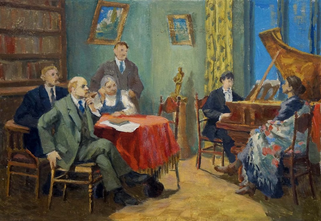 Oil painting Speech to Lenin: No.Verns 421 *** ABOUT THIS PAINTING *** * TITLE: "Speech to Lenin" * ARTISTS: Unknown artist * SIZE: 37x50 cm/'14.56x19.68 inches' * MEDIUM: oil, cardboard * HAND PAINTED: Original painting from our
