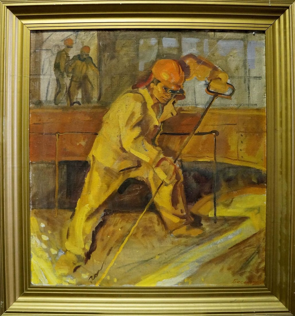 Oil painting Worker portrait Besedin Sergei Fotievich: No.Verns 785 *** ABOUT THIS PAINTING *** * TITLE: "Worker portrait" * ARTISTS: Besedin Sergei Fotievich * SIZE: 66x60 cm/'25.98x23.62 inches' * MEDIUM: oil, canvas * HAND PAINTED: Original painting fr