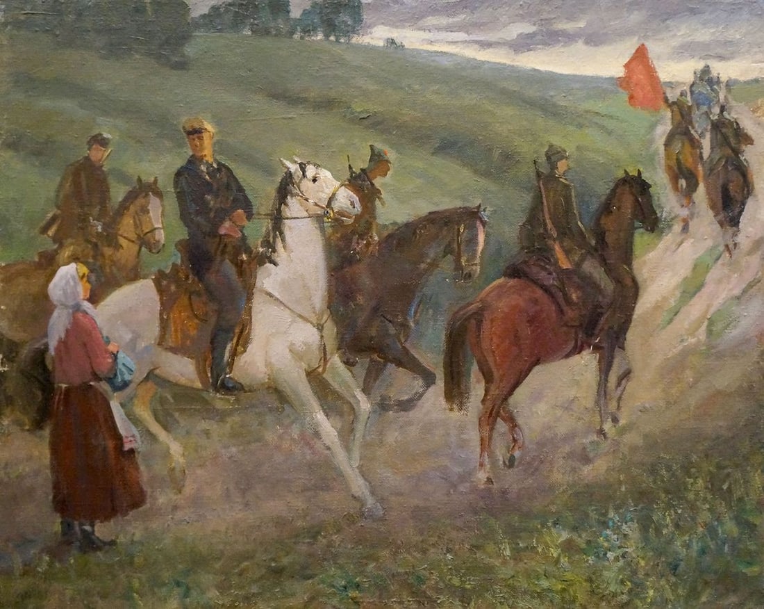 Oil painting The soldiers Sharapenko V. A.: No.Verns 1045 *** ABOUT THIS PAINTING *** * TITLE: "The soldiers" * ARTISTS: Sharapenko V. A. * SIZE: 100x80 cm/'39.37x31.49 inches' * MEDIUM: oil, canvas * HAND PAINTED: Original painting from our