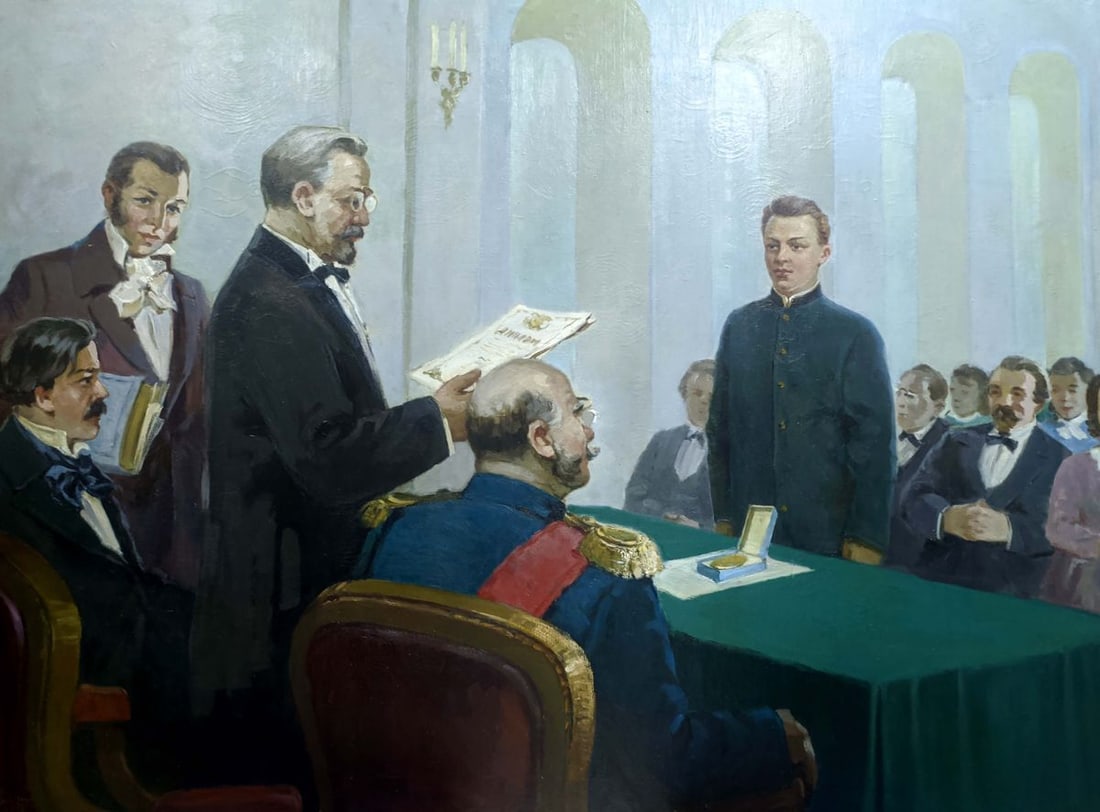 Oil painting Graduation Yarovoy Stepan Kalinovich: No.Verns 1179 *** ABOUT THIS PAINTING *** * TITLE: "Graduation" * ARTISTS: Yarovoy Stepan Kalinovich * SIZE: 140x190 cm/'55.11x74.80 inches' * MEDIUM: oil, canvas * HAND PAINTED: Original painting