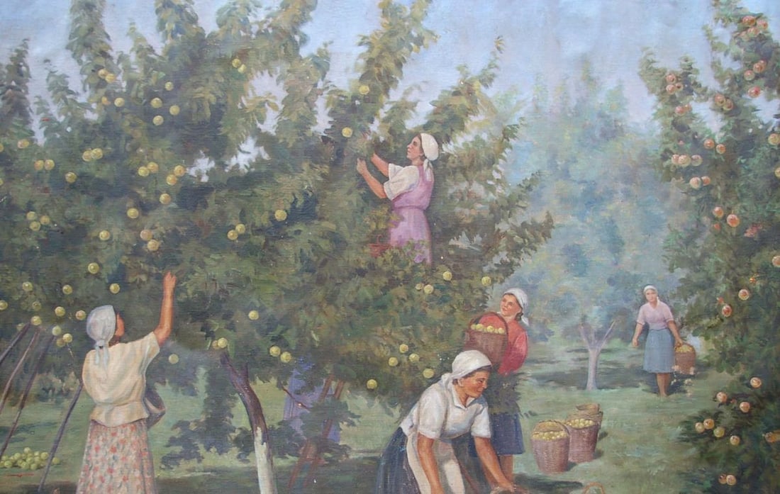 Oil painting Picking apples Unknown artist - 2