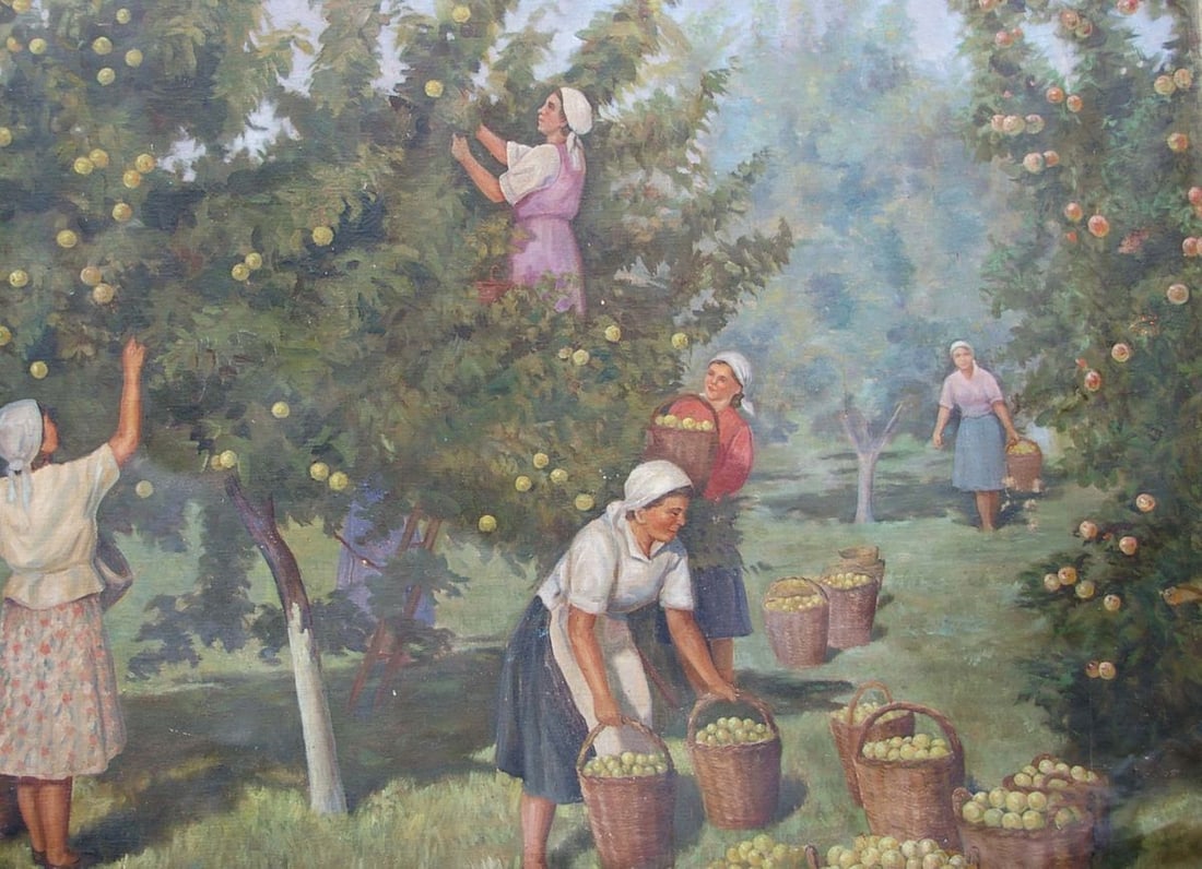 Oil painting Picking apples Unknown artist - 4