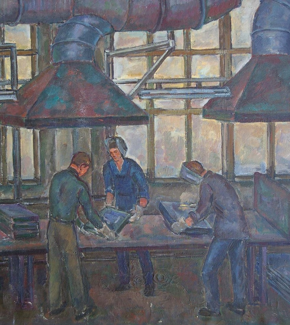 Oil painting Gurvich Elena Iosifovna Schoolchildren get acquainted with production - 3