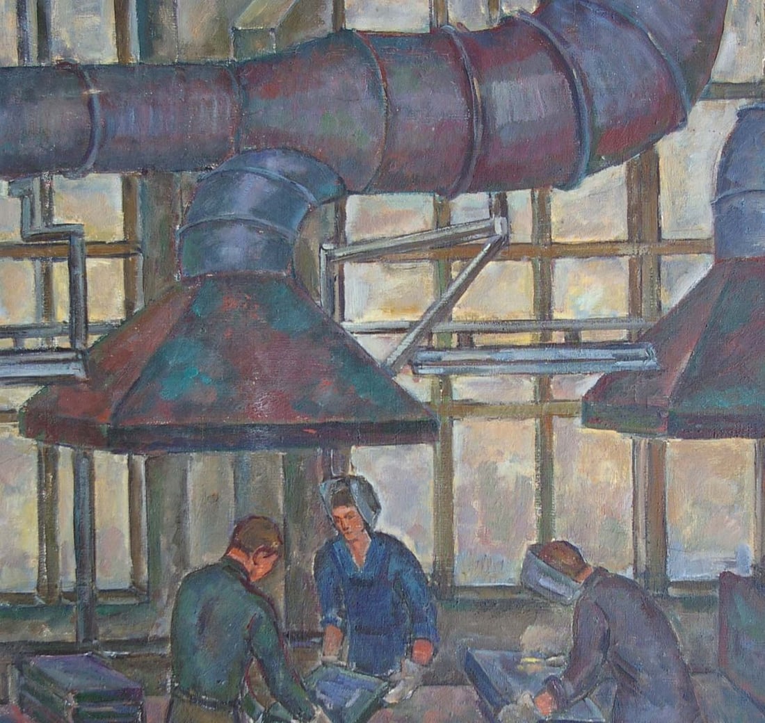 Oil painting Gurvich Elena Iosifovna Schoolchildren get acquainted with production - 4