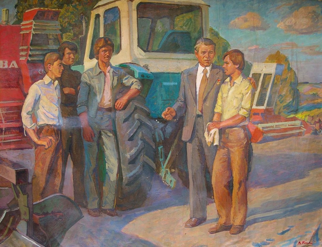 Oil painting Workers Kozik Viktor Georgievich: No.Pol 87 *** ABOUT THIS PAINTING *** * TITLE: "Workers" * ARTISTS: Kozik Viktor Georgievich * SIZE: 130x200 cm/'51.18x78.74 inches' * MEDIUM: oil, canvas * HAND PAINTED: Original painting from our co